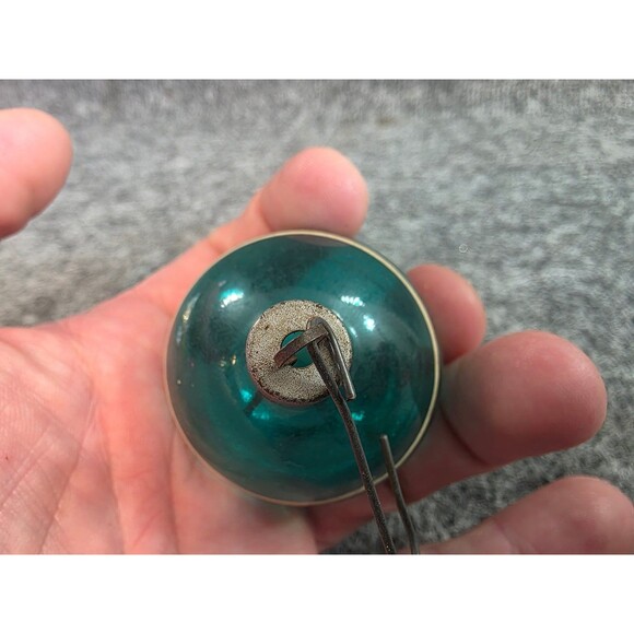 Vintage Glass Teal Ball Christmas Ornament with Metallic Stripes 2 in - Picture 2 of 4